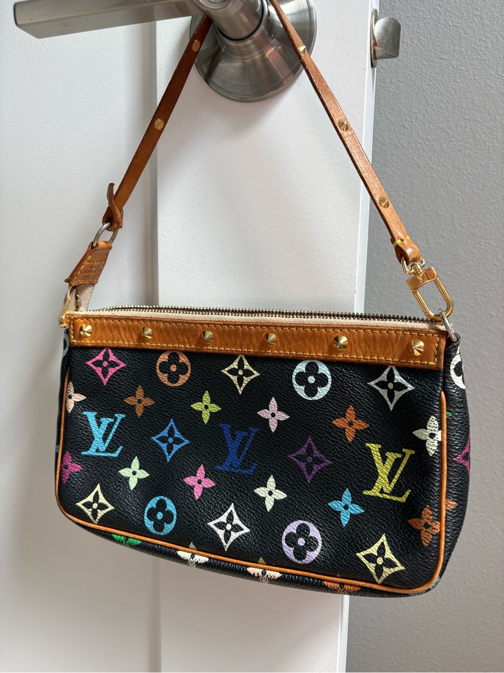 Authentic Louis Vuitton Black Multicolor Monogram Murakami pochette SL1013